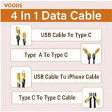 4 in 1 Data Cable Pack of 2– USB-C & Lightning Connectors
