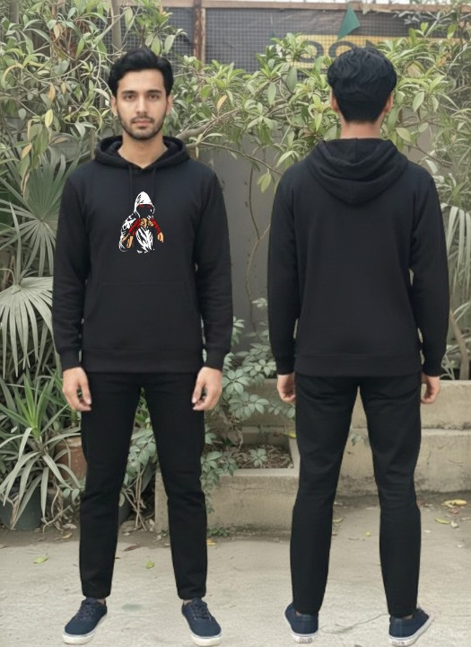 Men's Trendy Printed Tracksuit Black Casual Sportswear Sweat Suit Comfortable