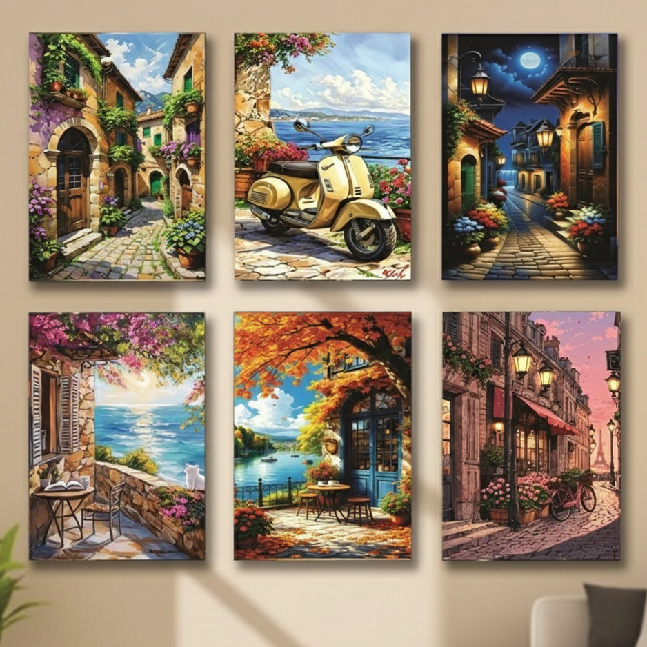 Set of 6 Wall Art Wooden Phototile Frames for Wall Decor