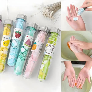 100 Pcs Disposable Flower Paper Soap With Portable Tube Multi Color Travel Sheets For Hand Washing And Outdoor Use Premium Quality (Random Color)
